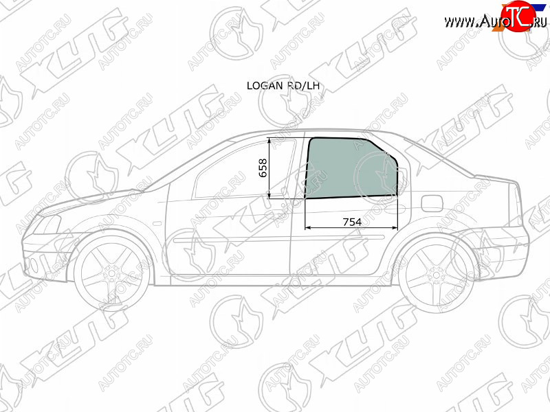 2 569 р. Стекло боковое опускное (Сзади Слева Цвет зеленый) Renault Logan 04-16  Dacia Logan 04-08 XYG LOGAN RD/LH  с доставкой в г. Майкоп
