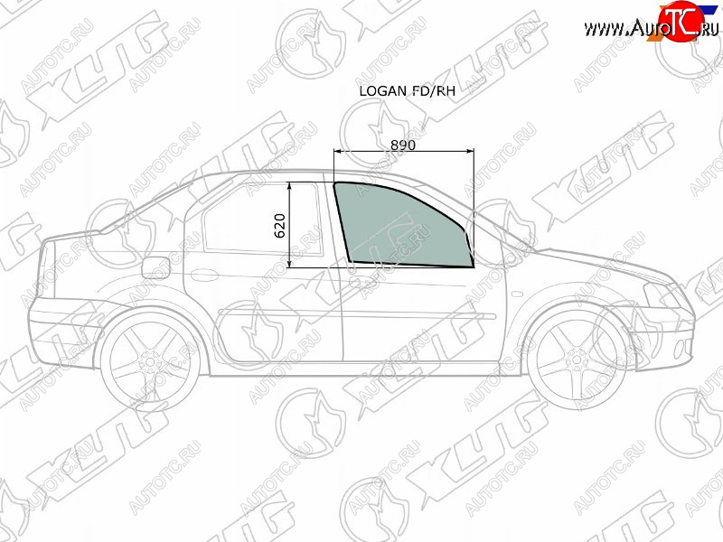 2 399 р. Стекло боковое опускное (Спереди Справа Цвет зеленый) Renault Logan 04-22  Sandero 14-22  Dacia XYG LOGAN FD/RH  с доставкой в г. Майкоп