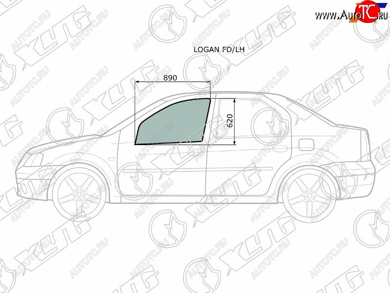 2 399 р. Стекло боковое опускное (Спереди Слева Цвет зеленый) Renault Logan 04-16  Dacia Logan 04-08  Log XYG LOGAN FD/LH  с доставкой в г. Майкоп
