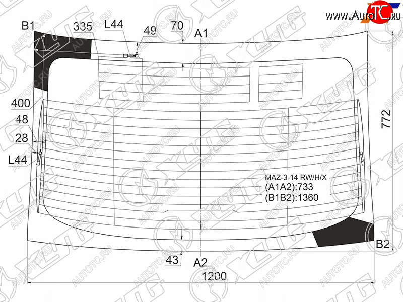 7 999 р. Стекло заднее (Цвет зеленый Обогрев Антенна 4D SED) Mazda 3 13-19  Axela 13-19 XYG MAZ-3-14 RW/H/X  с доставкой в г. Майкоп
