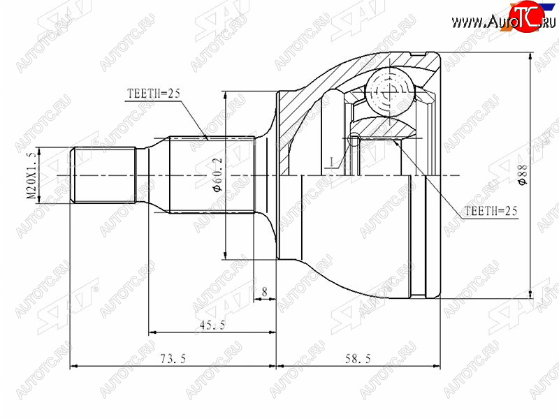 1 789 р. Шрус наружный FR MERCEDES W169A140160 04-12W245 05-12 SAT ME-203  с доставкой в г. Майкоп