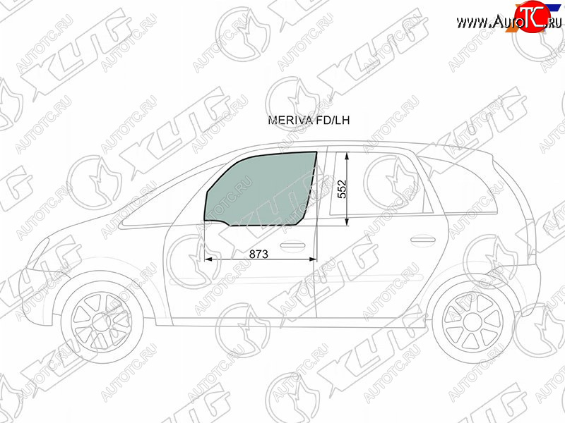 2 789 р. Стекло боковое опускное (Спереди Слева Цвет зеленый) Chevrolet Meriva 04-12  Opel Meriva 03-10 XYG MERIVA FD/LH  с доставкой в г. Майкоп