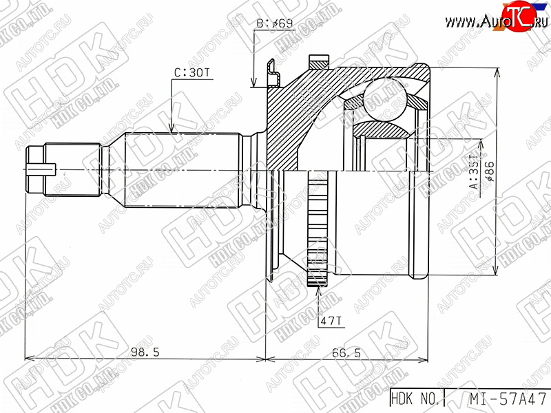 5 599 р. Шрус наружный MITSUBISHI L200TRITON KB4TKB9T 05-PAJERO SPORT KH8W 08- HDK MI-057A47  с доставкой в г. Майкоп