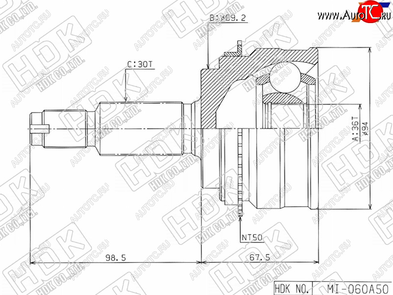 4 999 р. Шрус наружный MITSUBISHI PAJERO V8#W V9#W 06- HDK MI-060A50  с доставкой в г. Майкоп