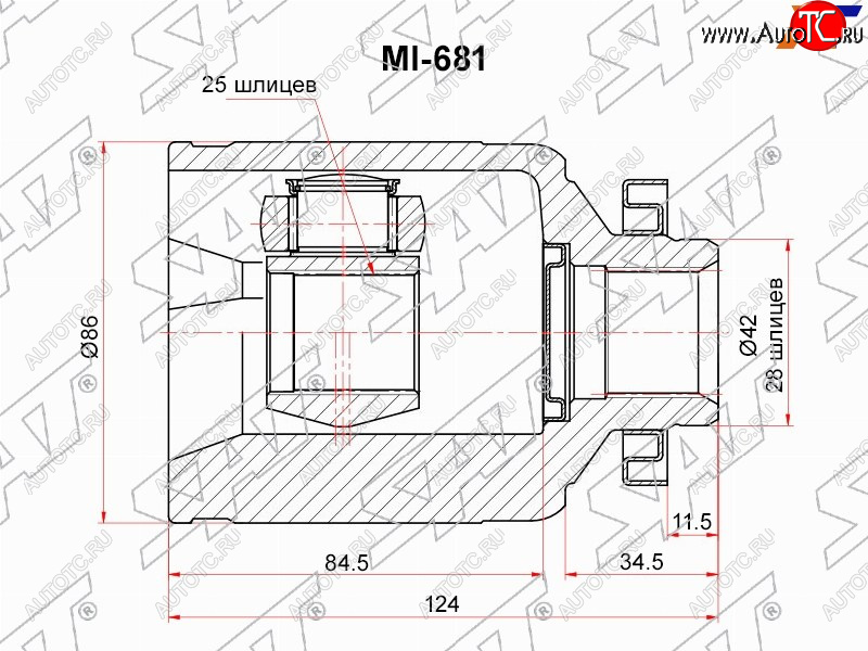 3 279 р. Шрус внутренний LH KIA BONGO III 4WD SAT MI-681  с доставкой в г. Майкоп
