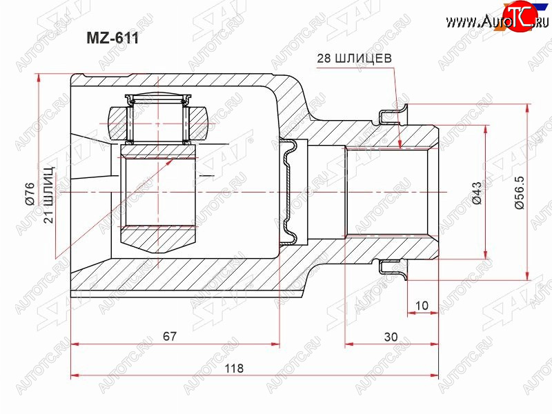 2 699 р. Шрус внутренний RH MAZDA DEMIO DY5# 02-07 SAT MZ-611  с доставкой в г. Майкоп
