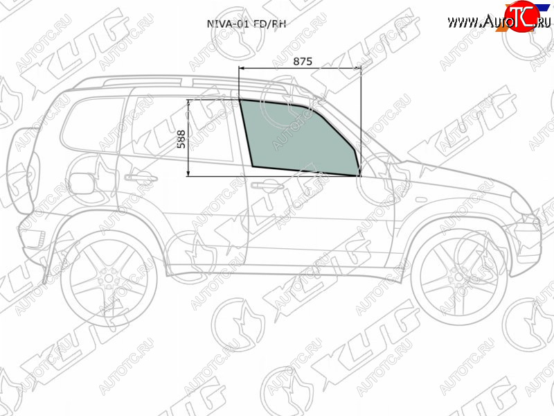 2 099 р. Стекло боковое опускное (Спереди Справа Цвет зеленый) Chevrolet Niva 98-  LADA Niva Travel 21- XYG NIVA-01 FD/RH  с доставкой в г. Майкоп