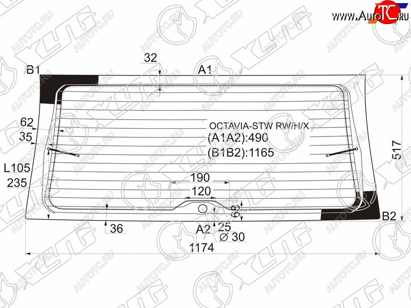 8 499 р. Стекло заднее (Цвет зеленый Обогрев 5D WGN) Skoda Octavia 96-10 XYG OCTAVIA-STW RW/H/X  с доставкой в г. Майкоп