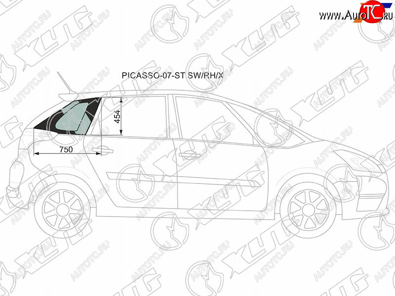 1 059 р. Стекло кузова боковое (не опускное) (Справа Цвет зеленый) Citroen C4 Picasso 07-14 XYG PICASSO-07-ST SW/RH/X  с доставкой в г. Майкоп