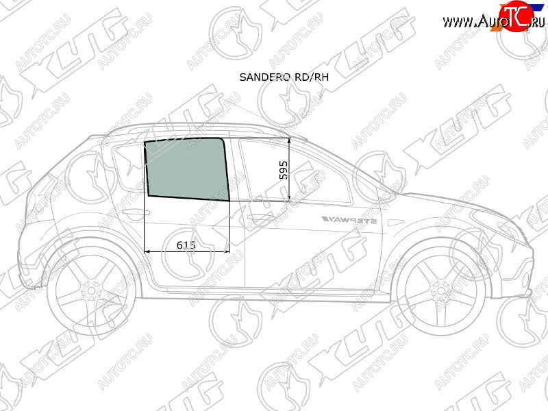 2 599 р. Стекло боковое опускное (Сзади Справа Цвет зеленый) Renault Sandero 09-14  Dacia Sandero 08-12  XYG SANDERO RD/RH  с доставкой в г. Майкоп