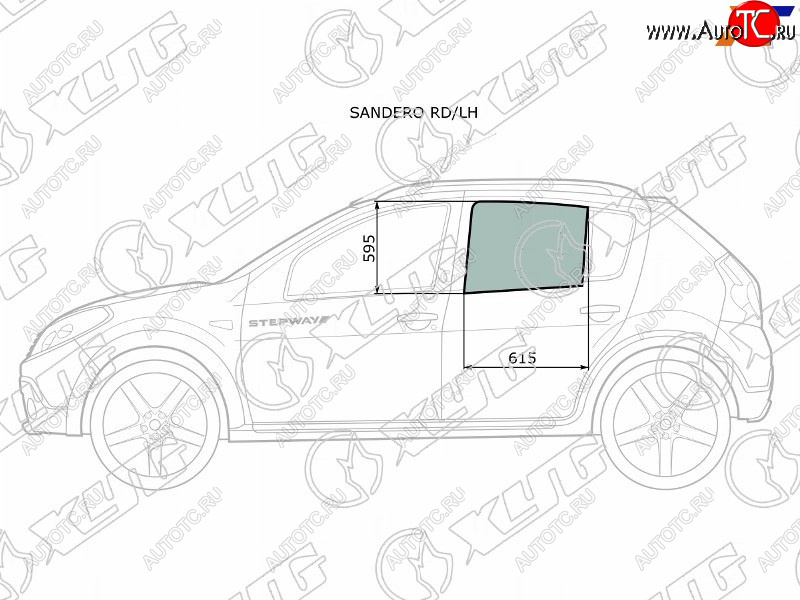 2 599 р. Стекло боковое опускное (Сзади Слева Цвет зеленый) Renault Sandero 09-14  Dacia Sandero 08-12  R XYG SANDERO RD/LH  с доставкой в г. Майкоп