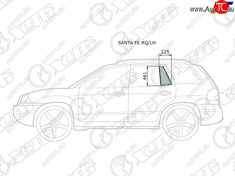 879 р. Стекло форточки (Сзади Слева Цвет зеленый) Hyundai Santa Fe 00-06  Santa Fe Classic 07-13 XYG SANTA FE RQ/LH  с доставкой в г. Майкоп