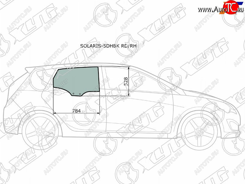 2 699 р. Стекло боковое опускное (Сзади Справа Цвет зеленый) Hyundai Solaris 10-17  Accent 11-17 XYG SOLARIS-5DHBK RD/RH  с доставкой в г. Майкоп