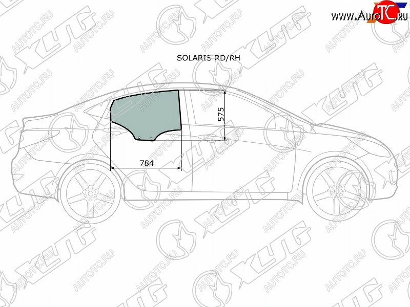 2 399 р. Стекло боковое опускное (Сзади Справа Цвет зеленый) Hyundai Solaris 10-17  Accent 11-17 XYG SOLARIS RD/RH  с доставкой в г. Майкоп