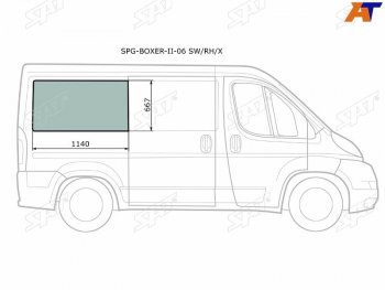 3 199 р. Стекло кузова боковое (не опускное) (Справа Цвет зеленый) Peugeot Boxer 06-  Citroen Jumper 06-  SAT SPG-BOXER-II-06 SW/RH/X  с доставкой в г. Майкоп. Увеличить фотографию 1