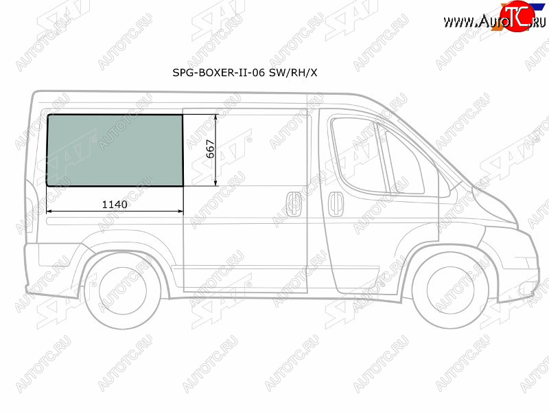 3 199 р. Стекло кузова боковое (не опускное) (Справа Цвет зеленый) Peugeot Boxer 06-  Citroen Jumper 06-  SAT SPG-BOXER-II-06 SW/RH/X  с доставкой в г. Майкоп