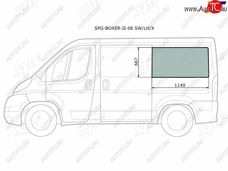 3 199 р. Стекло кузова боковое (не опускное) (Слева Цвет зеленый) Peugeot Boxer 06-  Citroen Jumper 06-  F SAT SPG-BOXER-II-06 SW/LH/X  с доставкой в г. Майкоп