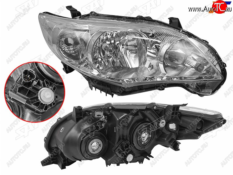 4 199 р. Фара правая (с электрокорректором, галоген) SAT  Toyota Corolla  E150 (2009-2013) седан рестайлинг  с доставкой в г. Майкоп