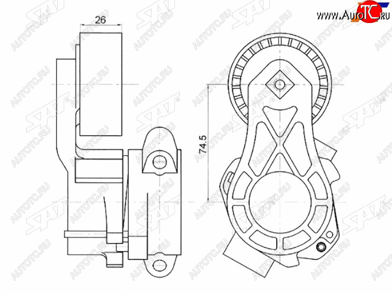 2 099 р. Натяжитель приводного ремня PEUGEOT BOXERFIAT DUCATOCITROEN JUMPERFORD TOURNEOTRANSIT 2,2 06- SAT ST-1611424780  с доставкой в г. Майкоп