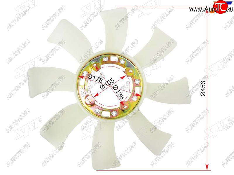 2 249 р. Крыльчатка вентилятора TOYOTA 1HZ,1HD#T SAT ST-16361-17010  с доставкой в г. Майкоп