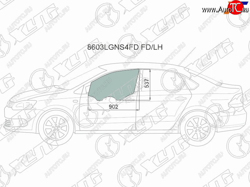 2 569 р. Стекло боковое опускное (Спереди Слева Цвет зеленый) Skoda Rapid 20-  Volkswagen Polo 09-20 XYG 8603LGNS4FD FD/LH  с доставкой в г. Майкоп
