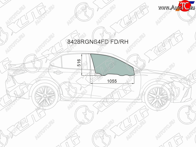3 399 р. Стекло боковое опускное (Спереди Справа Цвет зеленый Крепления) Toyota Camry (XV70) 17-21  Camry XYG 8428RGNS4FD FD/RH  с доставкой в г. Майкоп
