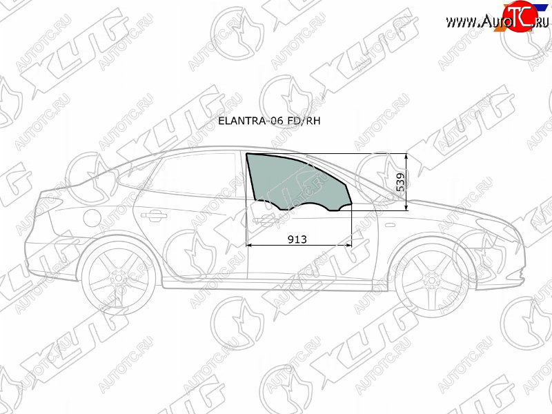 2 599 р. Стекло боковое опускное (Спереди Справа Цвет зеленый) Hyundai Elantra 06-12  Avante 06-11 XYG ELANTRA-06 FD/RH  с доставкой в г. Майкоп