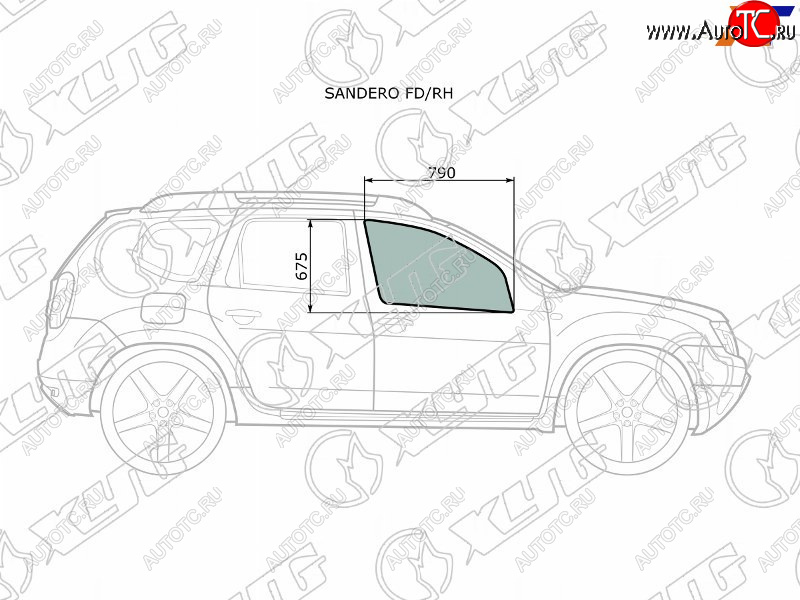 2 399 р. Стекло боковое опускное (Спереди Справа Цвет зеленый) Nissan Terrano 14-22  Renault Duster 10-21 XYG SANDERO FD/RH  с доставкой в г. Майкоп