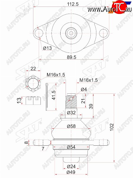 759 р. Шаровая опора нижняя FR TOYOTA Estima 90-99 SAT ST-43330-29235  с доставкой в г. Майкоп