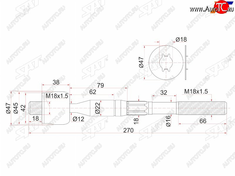 1 089 р. Тяга рулевая TOYOTA DYNA 150 01- SAT ST-45503-29425  с доставкой в г. Майкоп