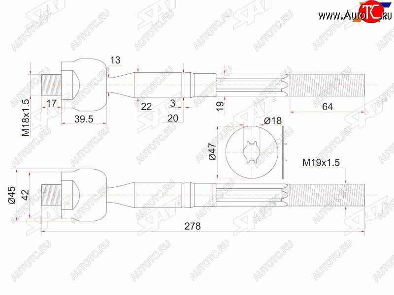 1 599 р. Тяга рулевая TOYOTA DYNA,TOYOACE 99-04 SAT ST-45503-39195  с доставкой в г. Майкоп