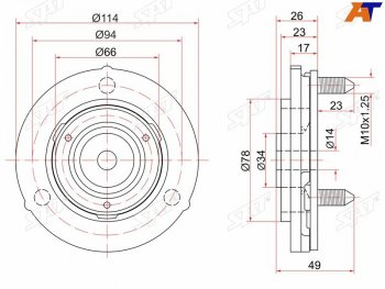 959 р. Опора передней стойки Toyota Land Cruiser Prado (J90) 96-02  Hilux Surf 95-00 (Перед) SAT ST-48609-35030  с доставкой в г. Майкоп. Увеличить фотографию 1
