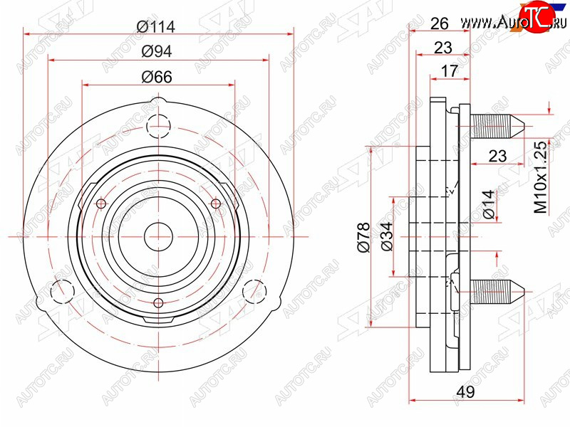 959 р. Опора передней стойки Toyota Land Cruiser Prado (J90) 96-02  Hilux Surf 95-00 (Перед) SAT ST-48609-35030  с доставкой в г. Майкоп