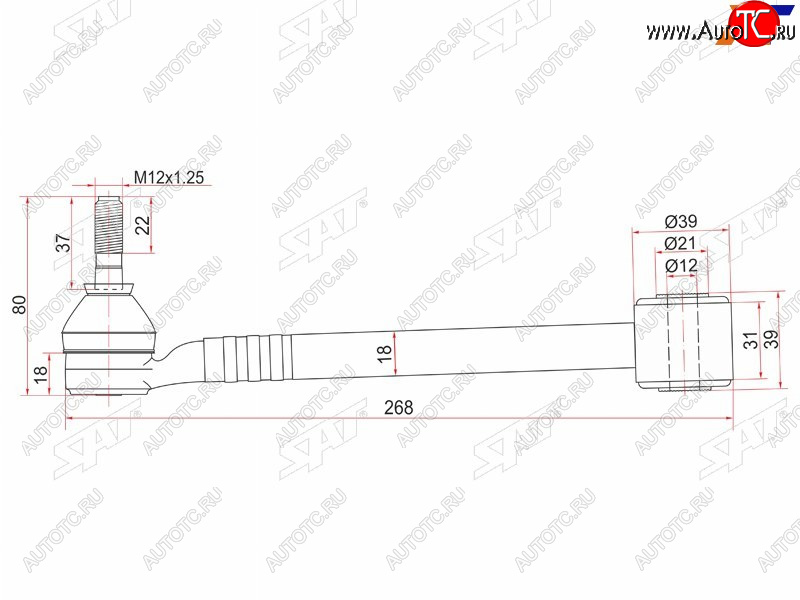 1 399 р. Тяга задняя поперечная с шаровой опорой TOYOTA CHASERCRESTAMARK 2 1992-1996 SAT ST-48710-22300  с доставкой в г. Майкоп