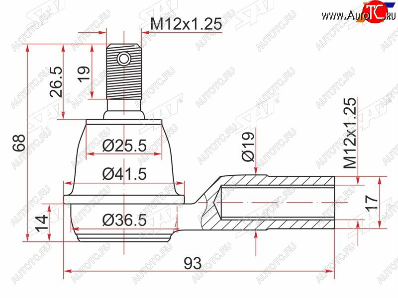 499 р. Наконечник рулевой тяги HR-V SAT ST-53540-SX8-T01  с доставкой в г. Майкоп