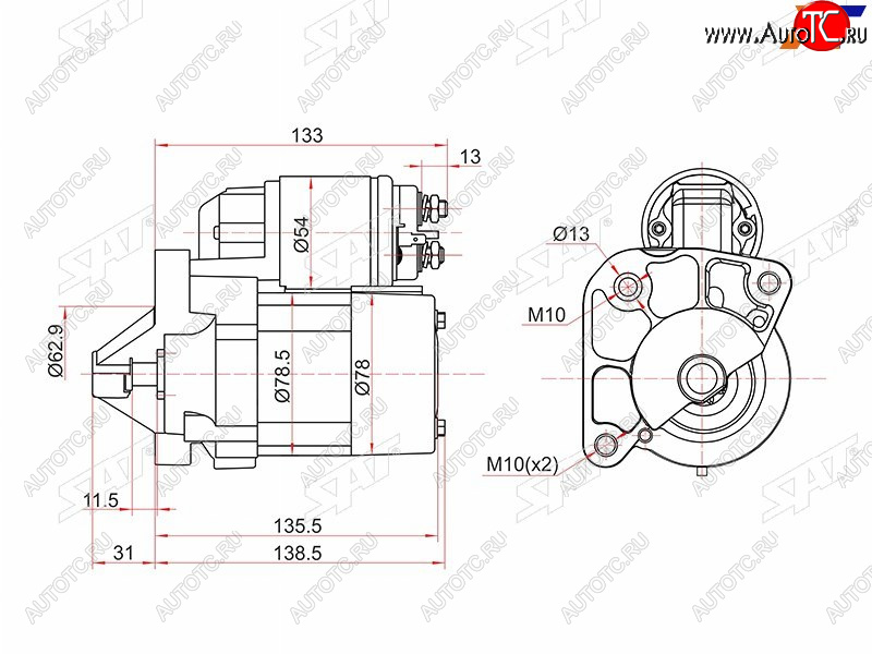 5 399 р. Стартер Renault Duster 10-15  Logan 04-09  Sandero 09-14  Kangoo 97-13 (1 kW Z=8)                SAT ST-6001547289N  с доставкой в г. Майкоп