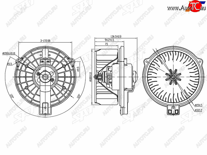 4 199 р. Мотор отопителя салона Lexus GS 97-04  RX 97-03  Toyota Highlander 00-07  Kluger V 00-07 SAT ST-87103-30390  с доставкой в г. Майкоп