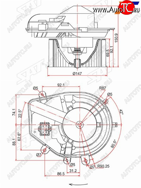 5 999 р. Мотор отопителя салона Audi A4 94-01  Volkswagen Passat 88-05  Skoda Superb 02-08 SAT ST-8D1820021B  с доставкой в г. Майкоп