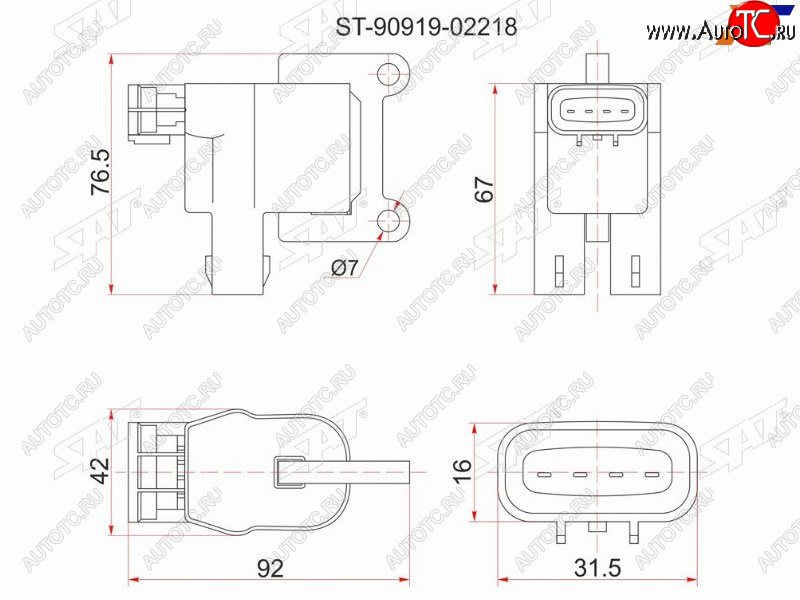 1 899 р. Катушка зажигания TOYOTA 3S5S-FE (№2) 96- ST19#ST21#SV4#SV55SXV2#SXM1#SXN1#SXU1# 1ZZ ZZV50 SAT ST-90919-02218  с доставкой в г. Майкоп