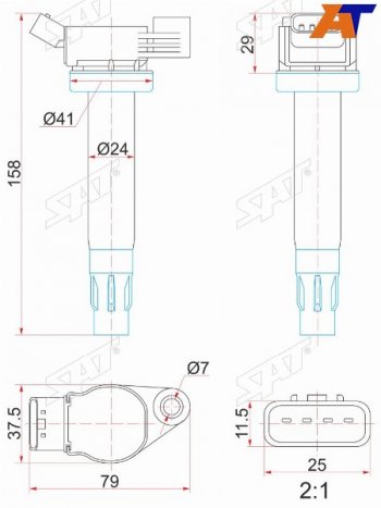 1 399 р. Катушка зажигания TOYOTA KLUGERHIGLANDER MCU2#RX300330350 MCU3# 03- 3MZ-FE SAT ST-90919-02246  с доставкой в г. Майкоп. Увеличить фотографию 1