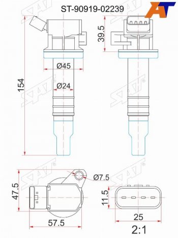 1 099 р. Катушка зажигания TOYOTA 1ZZ-FE 00- ZZE12#ZZT24#ZZV50ZCT10ZCA2#1KR-FE 04- KSP9#KGC1#3SG-G# SX SAT ST-90919-02239  с доставкой в г. Майкоп. Увеличить фотографию 1