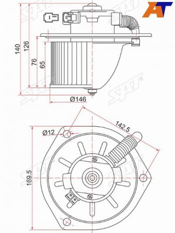4 199 р. Мотор отопителя салона Hino Dutro 02-11  Mitsubishi Fuso Canter FE5 93-02  Fuso Canter FE6 93-02  SAT ST-MC140941  с доставкой в г. Майкоп. Увеличить фотографию 1