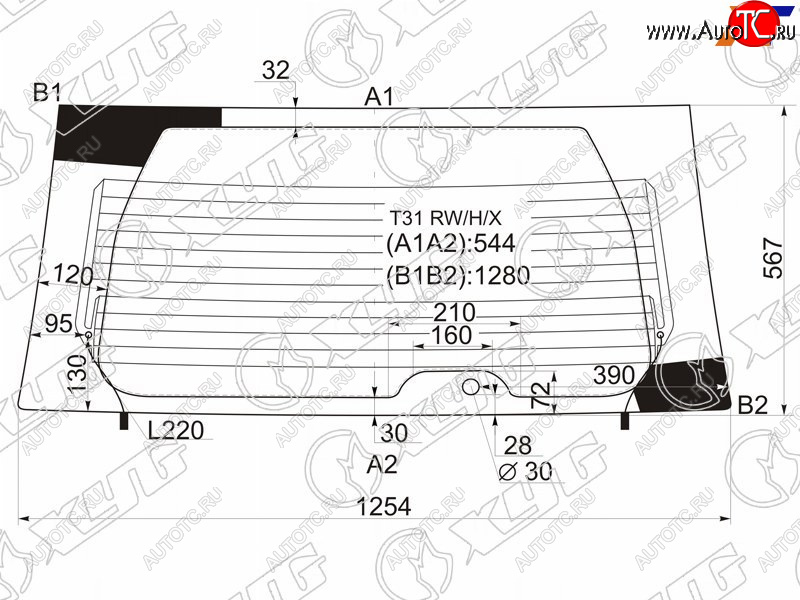 7 899 р. Стекло заднее (Цвет зеленый Обогрев) Nissan X-Trail 07-15 XYG T31 RW/H/X  с доставкой в г. Майкоп