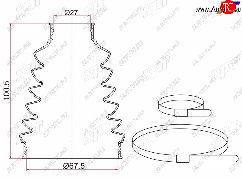 639 р. Пыльник шруса внутренний FR VW GOLF (2 хомута. термопластик)                                         SAT TC-021  с доставкой в г. Майкоп
