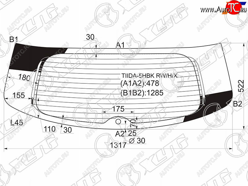 7 199 р. Стекло заднее (Цвет зеленый Обогрев 5D HBK) Nissan Tiida 04-14  Versa 06-12 XYG TIIDA-5HBK RW/H/X  с доставкой в г. Майкоп