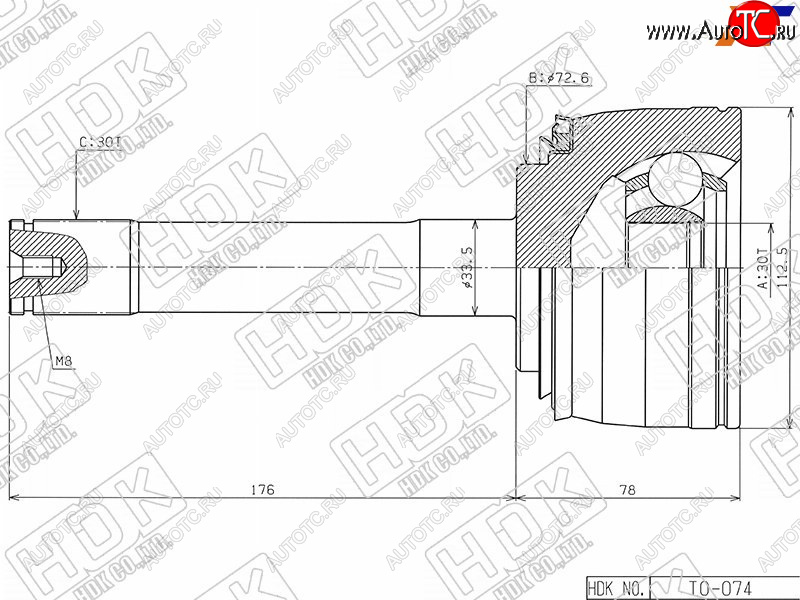 6 949 р. Шрус наружный FR TOYOTA LAND CRUISER 100LEXUS LX470 2UZFE1HDFTE 98- HDK TO-074  с доставкой в г. Майкоп