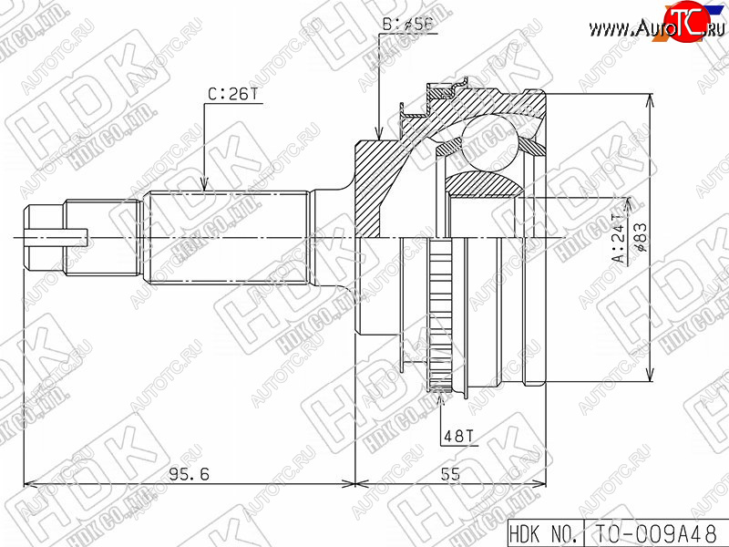 4 749 р. Шрус наружный TOYOTA CARINACALDINACAMRY SV3040CARIBCOROLLA 4WDRAV4 SXA1# 34S2C4A 88-02 HDK TO-009A48  с доставкой в г. Майкоп