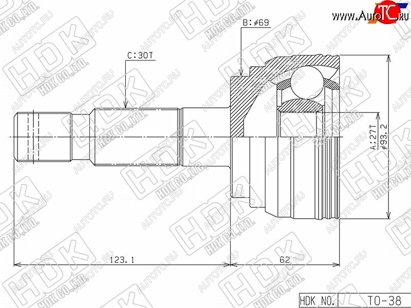 8 199 р. Шрус наружный TOYOTA LAND CRUISER PRADO #ZJ9#4RUNNERSURF #ZN18# 1KZ-TE5VZ 95-02                   HDK TO-38  с доставкой в г. Майкоп