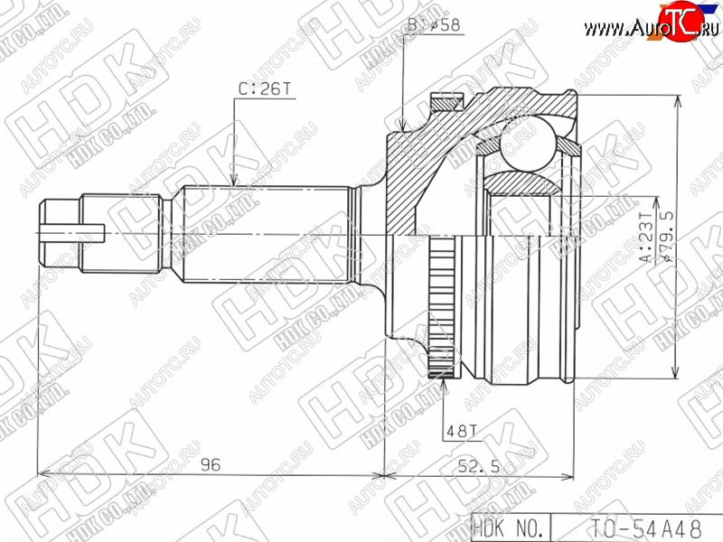 6 299 р. Шрус наружный TOYOTA COROLLARUNXOPARAV4 CA2#SV50ALLIONWISH 4WD 1ZZ 4WD1AZ-FSE3ZZ(euro) 00-05 HDK TO-54A48  с доставкой в г. Майкоп