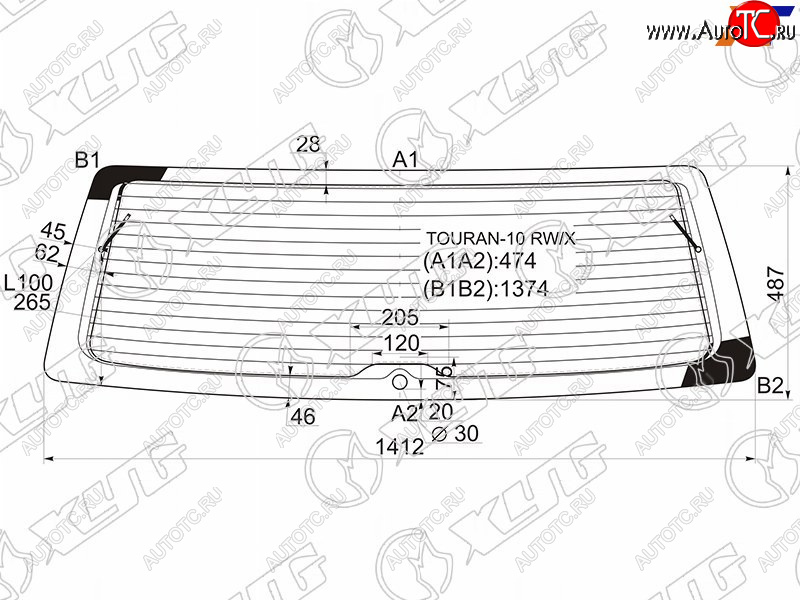 11 549 р. Стекло заднее (Цвет зеленый Обогрев) Volkswagen Touran 10-15 XYG TOURAN-10 RW/X  с доставкой в г. Майкоп